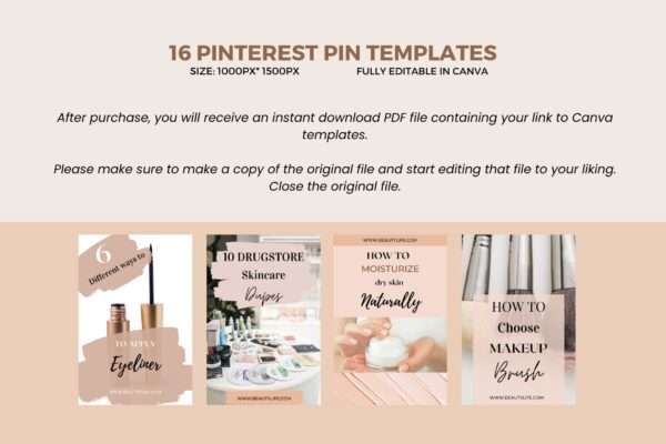 Beauty Blogger Pinterest Template Canva - Image 5