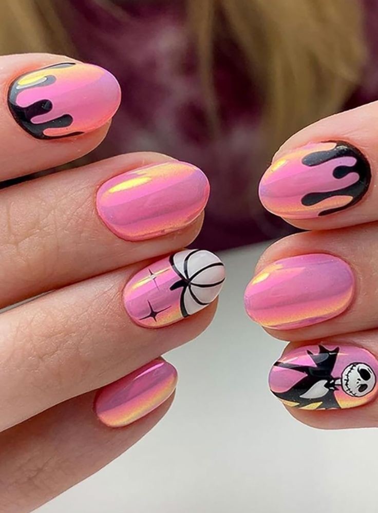 Pink Halloween Nails dripping nails
