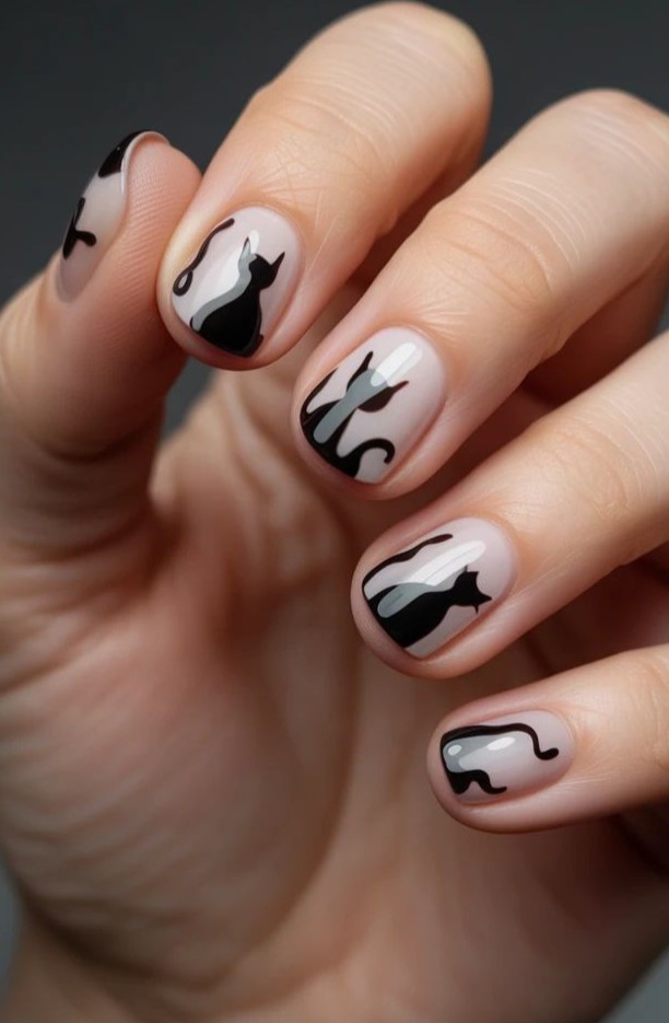 black cat nail art Halloween