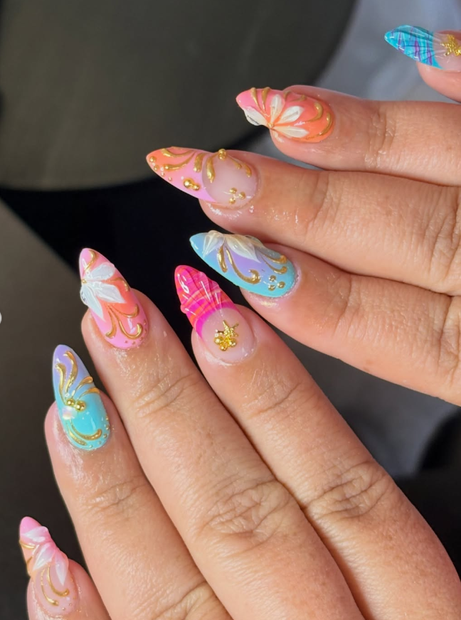 beach vacation august nails for summer. short stiletto gel nail design 