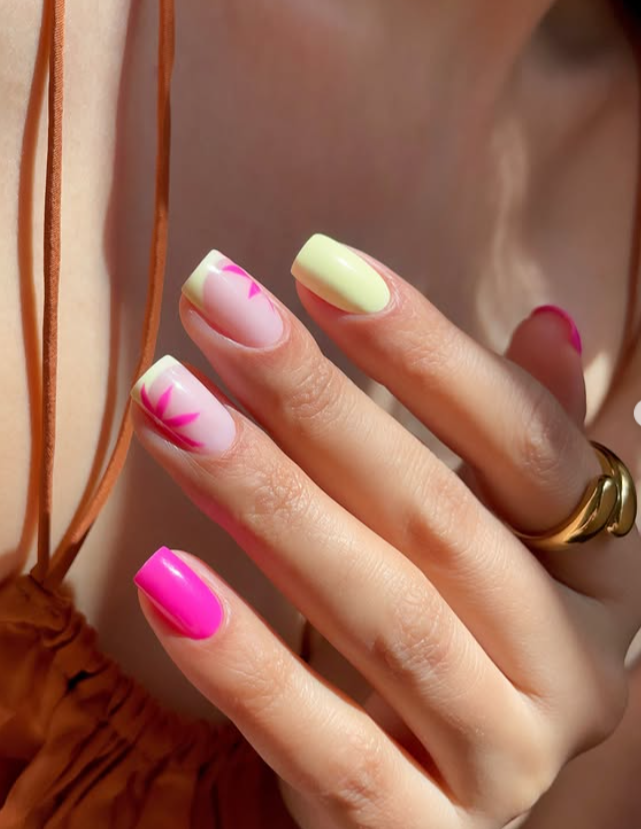 pina colada hottest pink summer nails with lemon French tip floral nail art