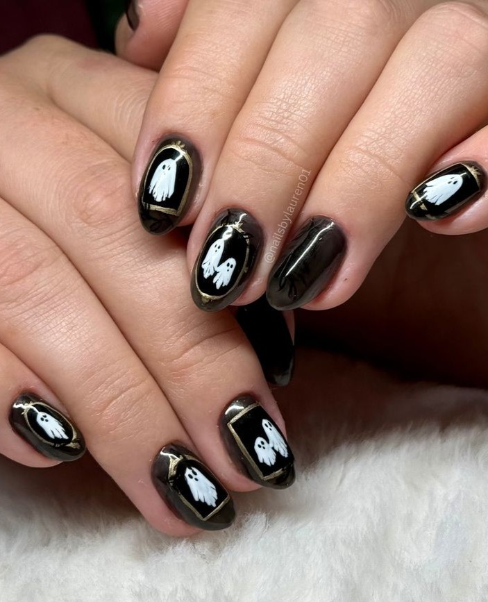 vintage halloween nails hand painted