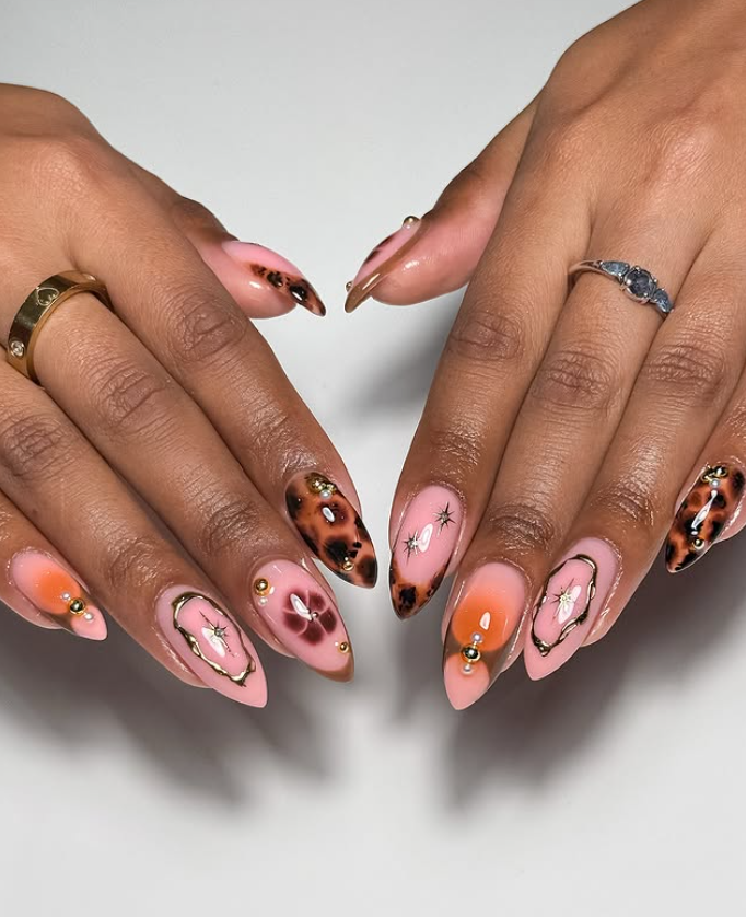 3d press on Tortoise shell nails for fall winter nail designs