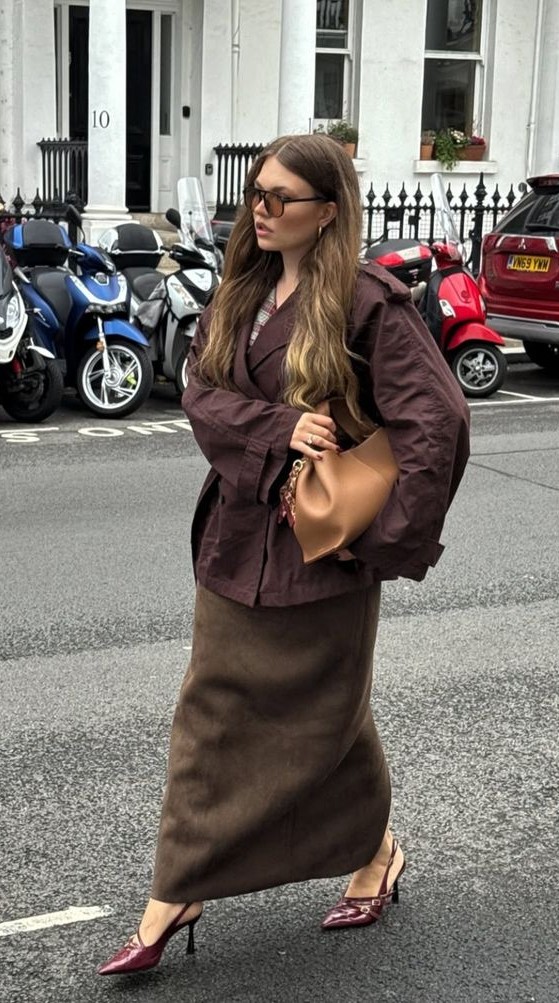 Brown pencil skirt Fall Street Style Outfit