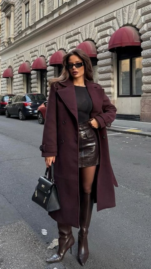 Burgundy Fall Skirt Set & Street Style Outfit