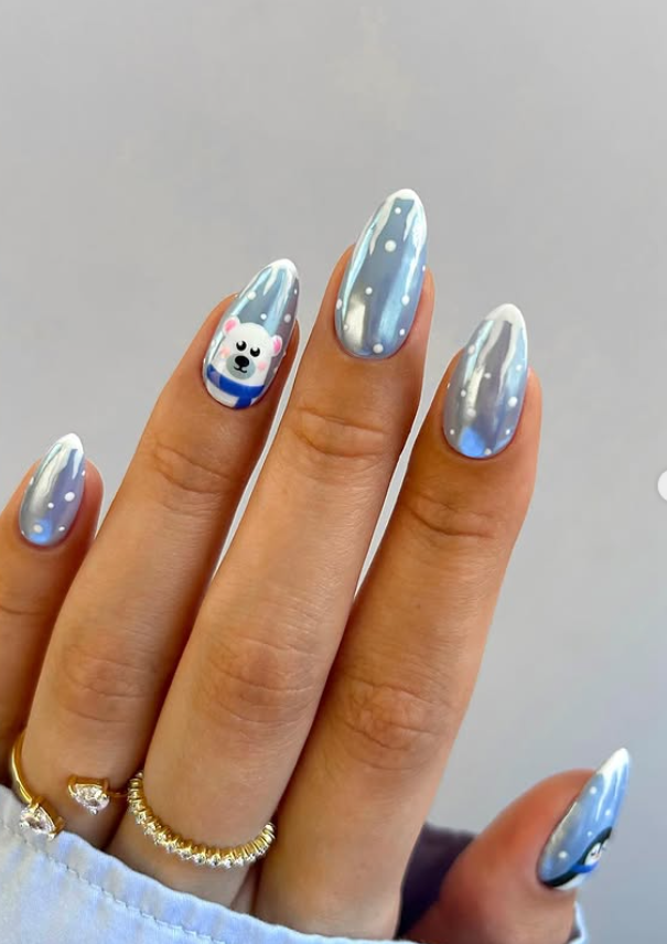 baby blue chrome nails for winter nail design