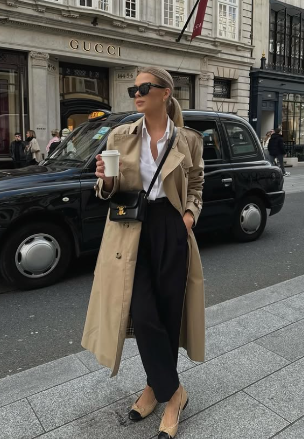 beige trench coat for fall autumn outfit style