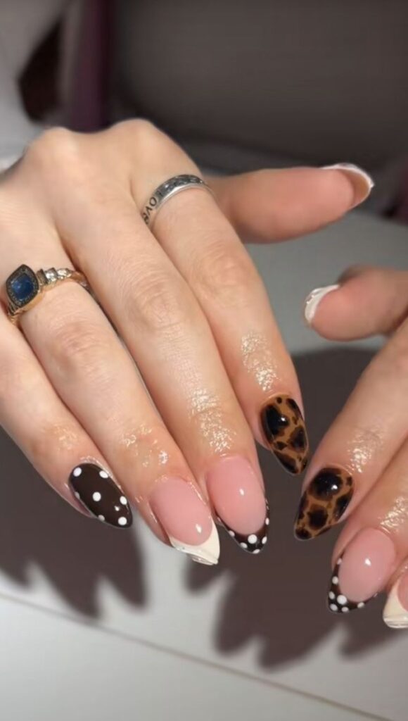brown Tortoise Shell and Polka Dot Nails
