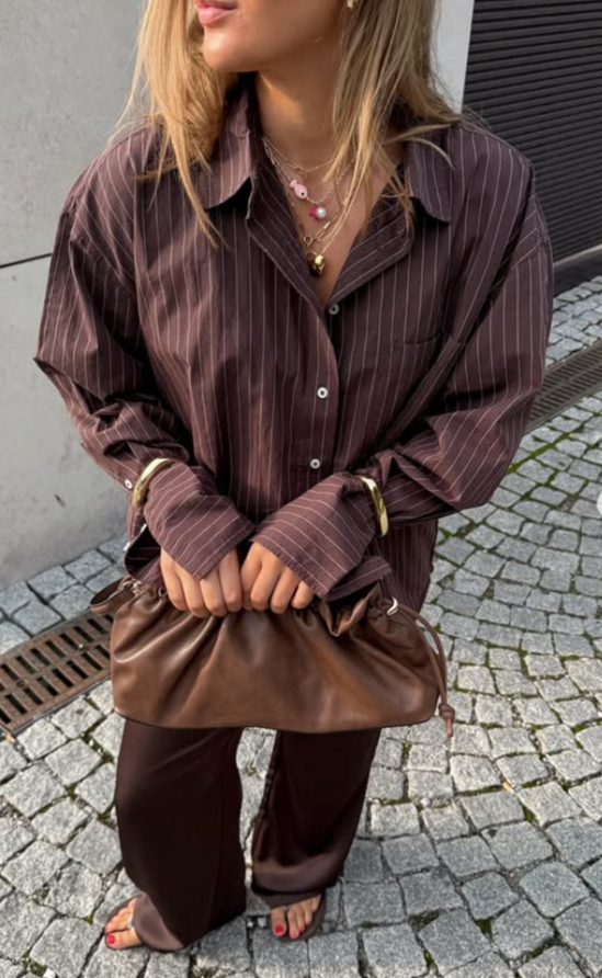 brown baddie casual coffee date outfit