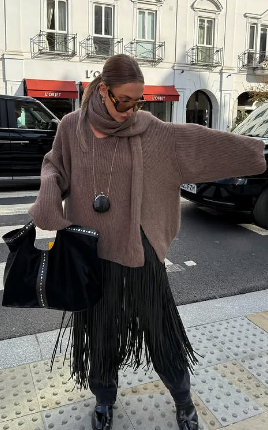 chunky knit with flared skirt for autumn fashion style