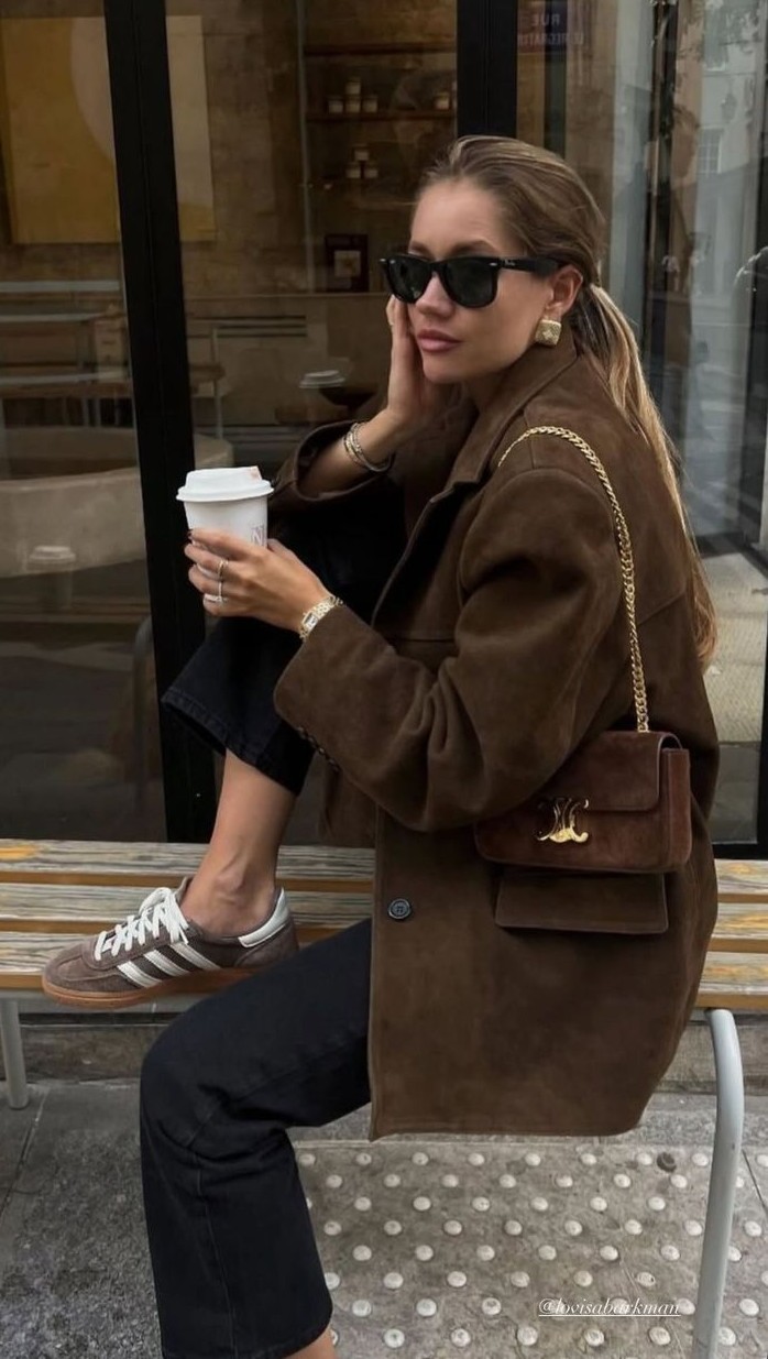 corduroy fall jacket outfit with black denim style