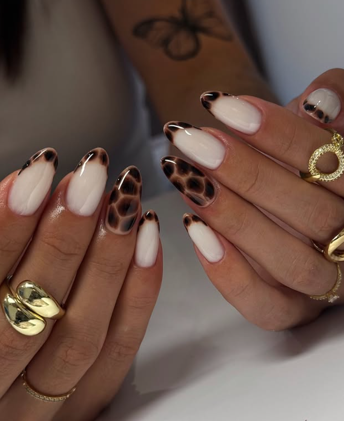 fall chic nude with brown French tips