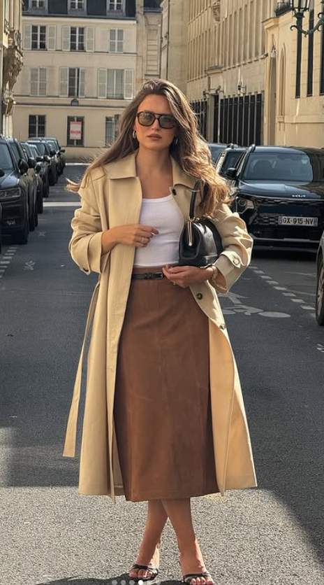 fall suede trench with suede skirt