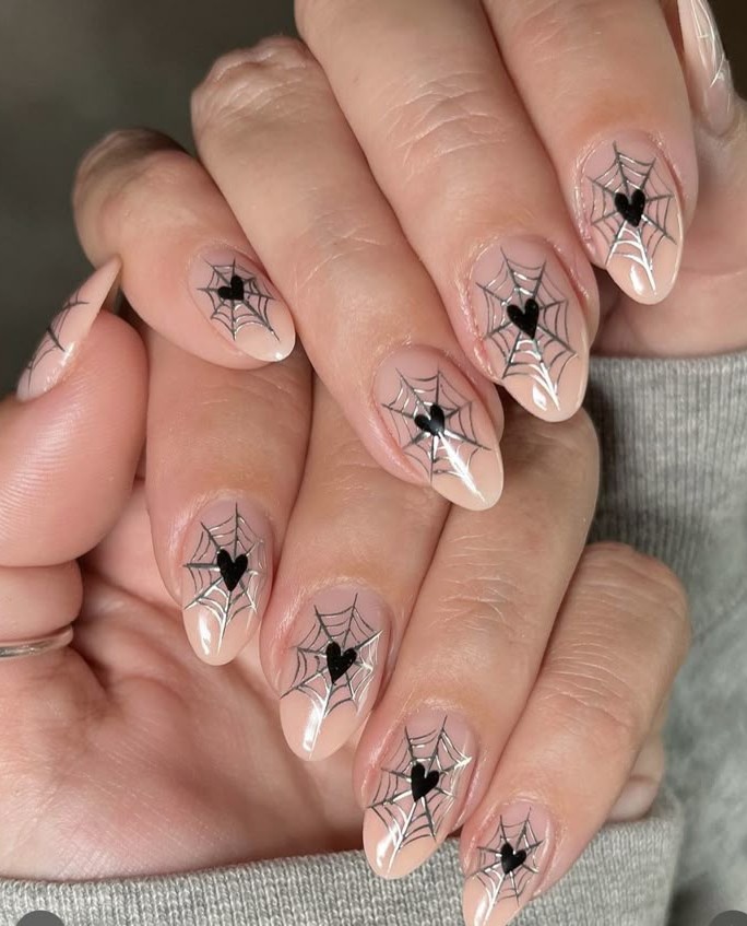 glitter spiderweb nails