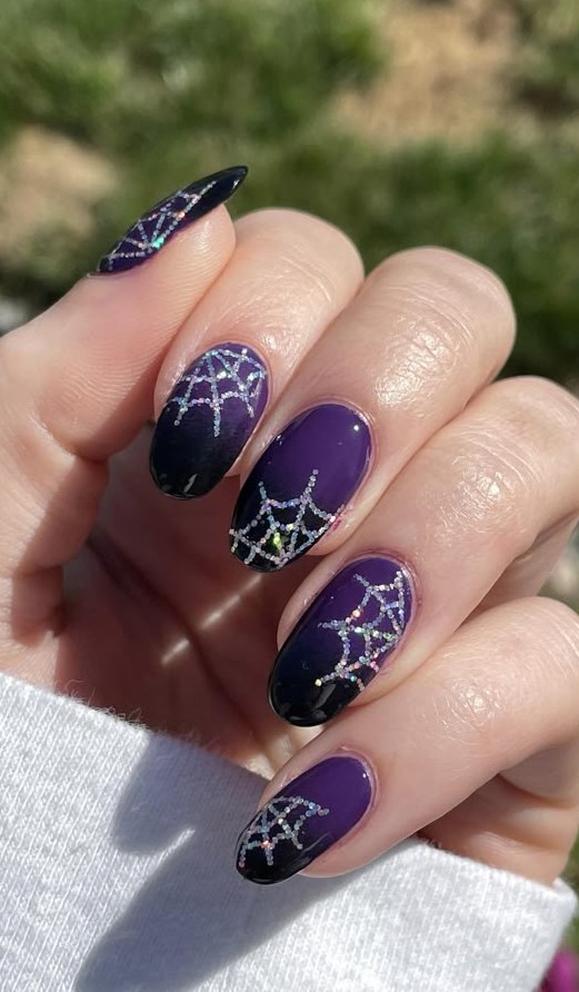 glitter purple halloween nails