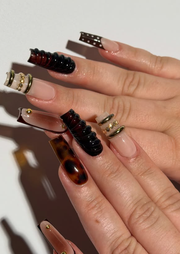 gold bangle nails & leopard print nails - tortoiseshell nail designs