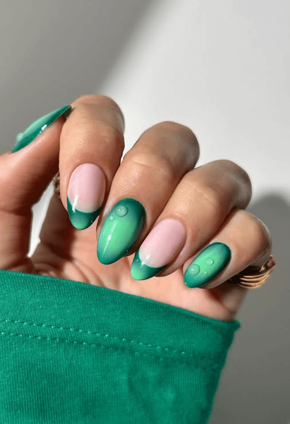 green aura nails French tip nail art