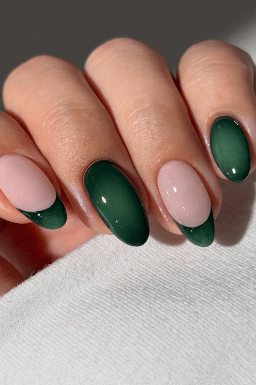 green glossy nude nails