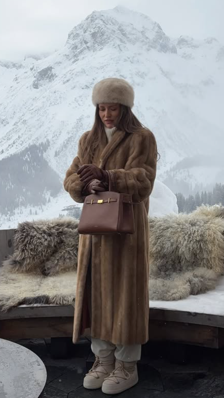 heavy fur outfit for snow winter holidays