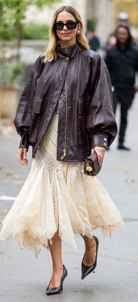 neutral fall chic outfits and tulle skirt