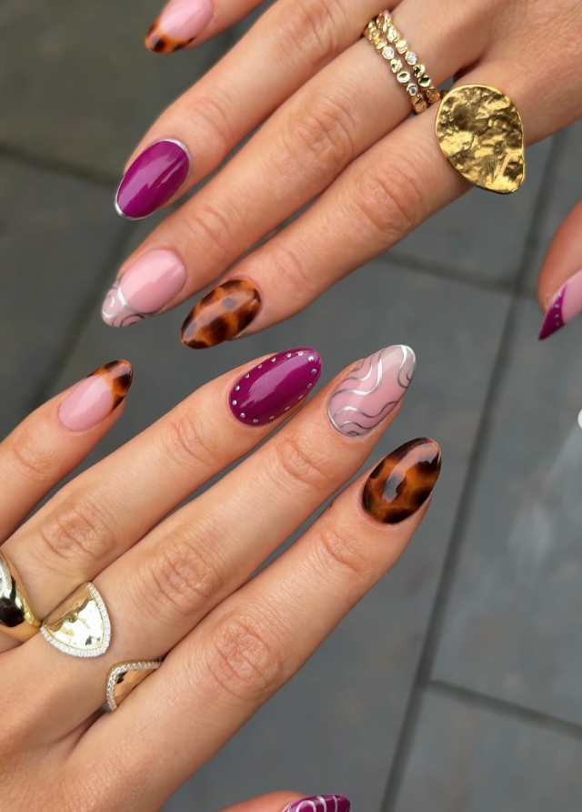 plum tortoiseshell silver nails for autumn winter 2026-27