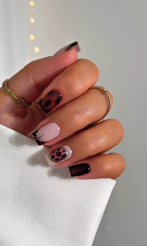 reptile chic Tortoiseshell nail art rich brown nail polish