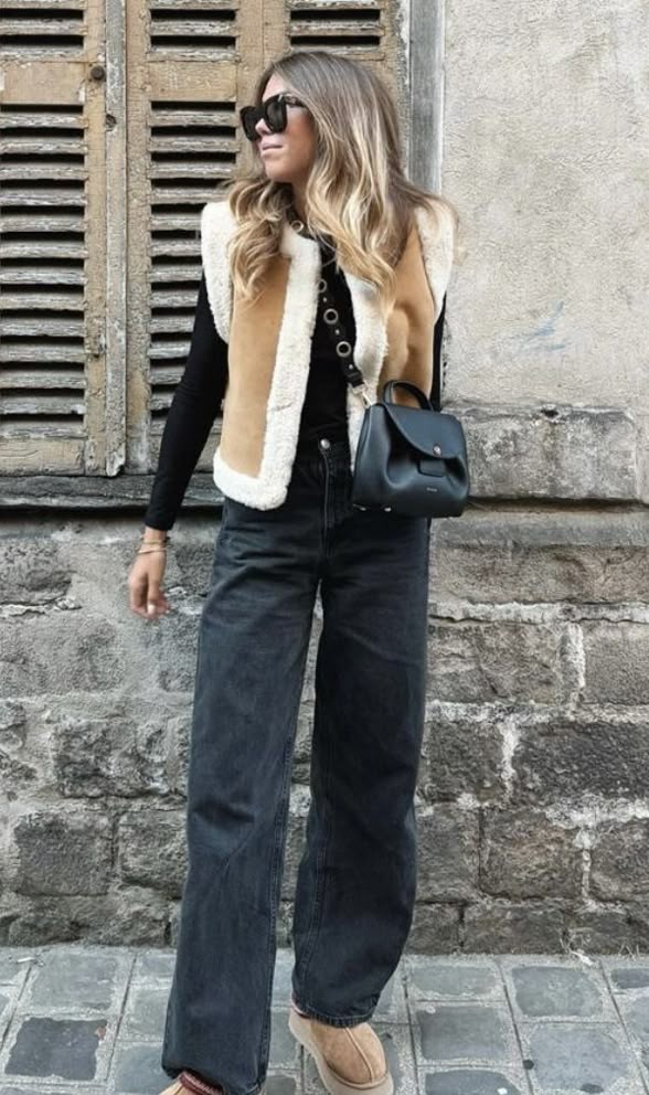sherpa vest jacket outfit