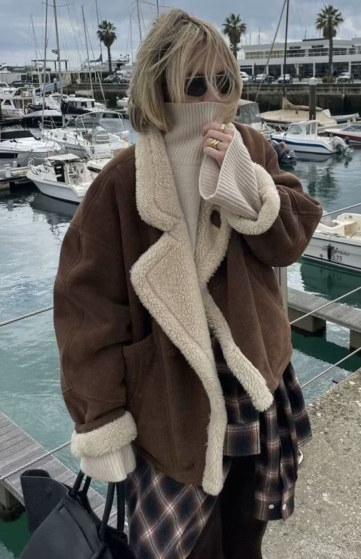 suede shearling jacket outfit