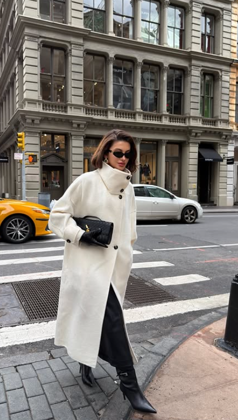 white high neck coat old money outfit