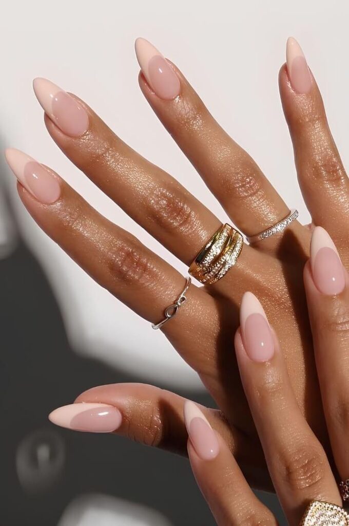 almond French nude nails