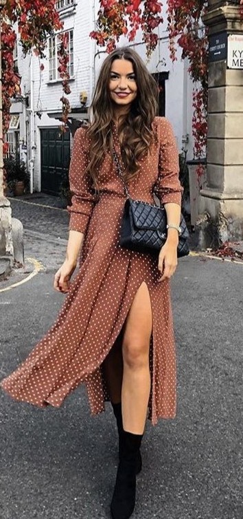 autumn midi dress with boots