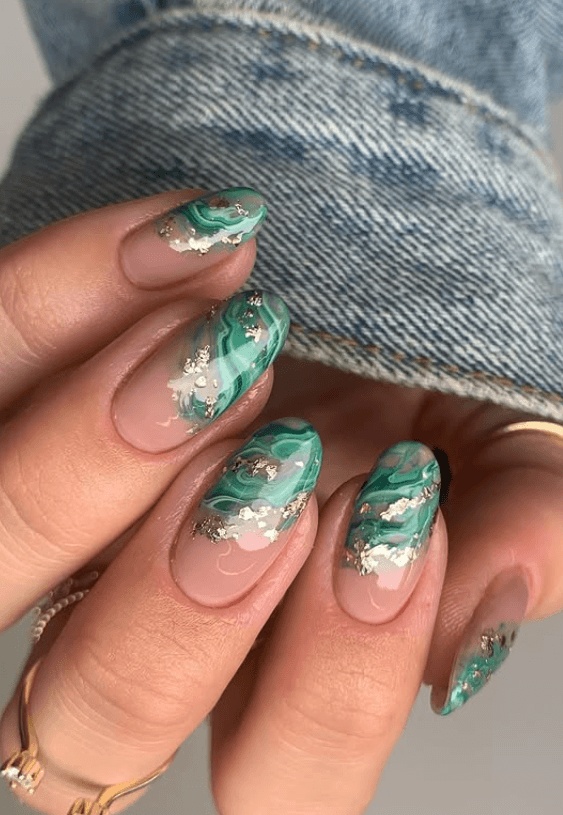 blue green marble nails @isabelmaynails