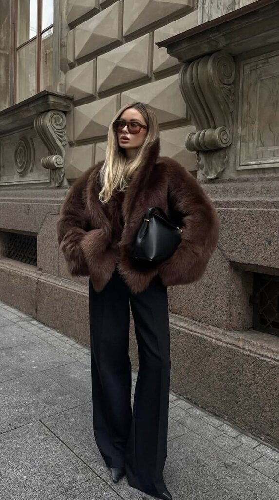 brown fur outfit winter