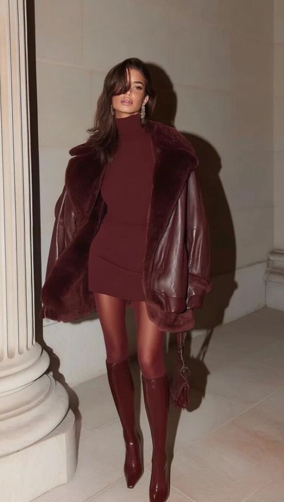 burgundy date outfit for winter date night outfits