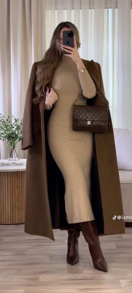 fall formal outfit 8 long knit dress with coat