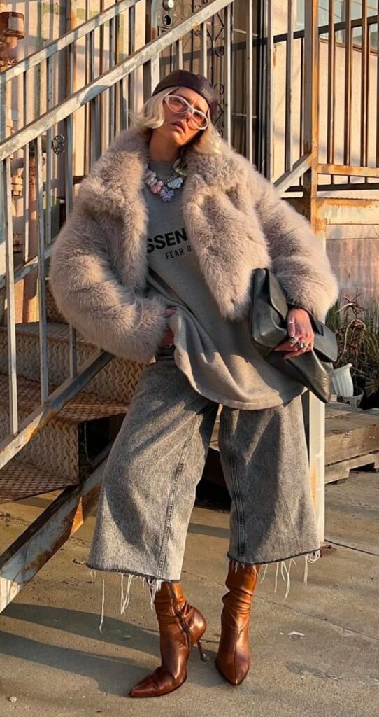 faux fur coat outfit winter fashion street style