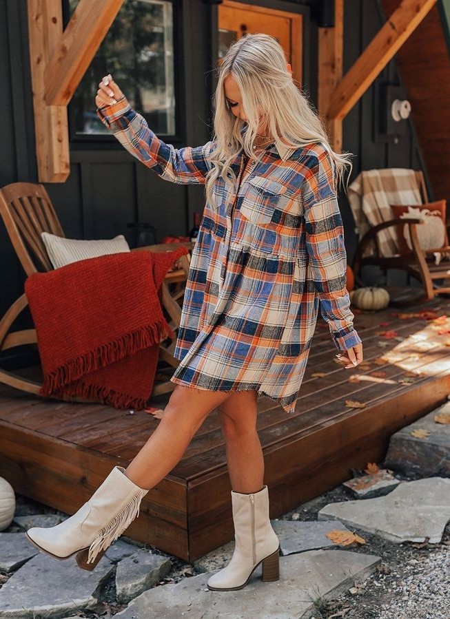 flannel mini shirt dress for autumn fall