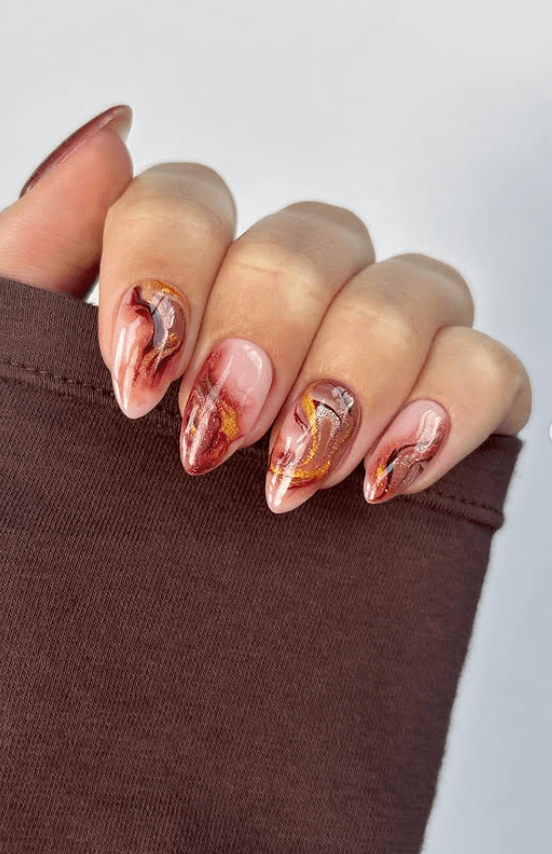 marble nails november. thanksgiving nail design