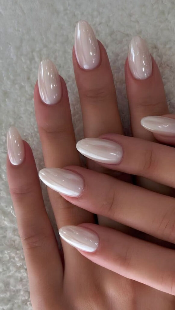 milk chrome nails