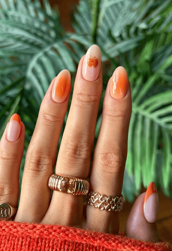 orange ombre pumpkin nails