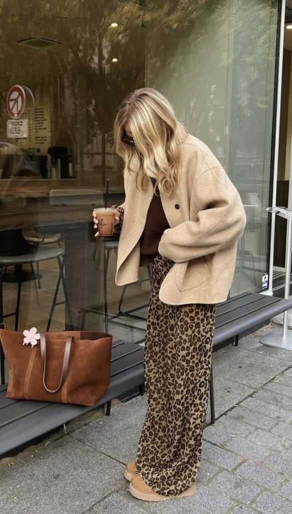 oversized sweater and leopard print trouser