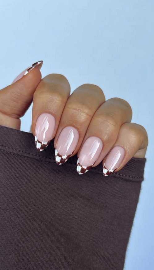 plaid French tips nails