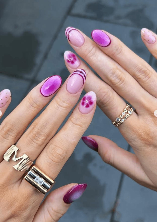 purple floral nail art for Thanksgiving