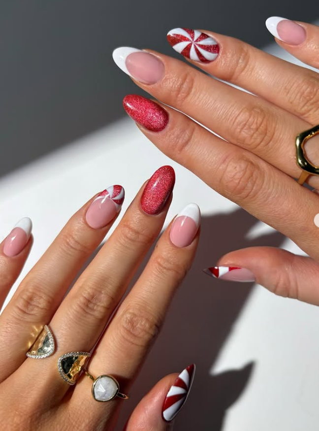 red Christmas candy nails